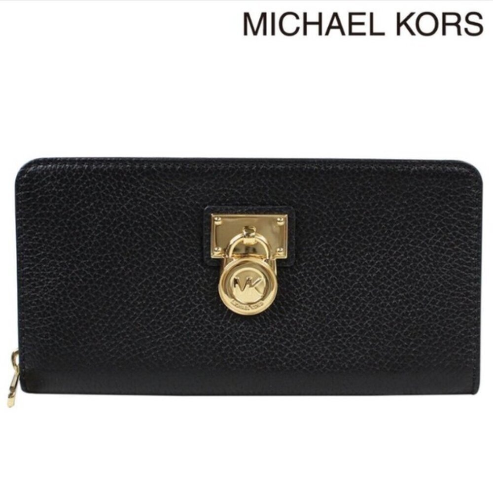 Michael Kors Hamilton Lock Pebble Leather Wallet Traveler Large Zippy Clutch Zip